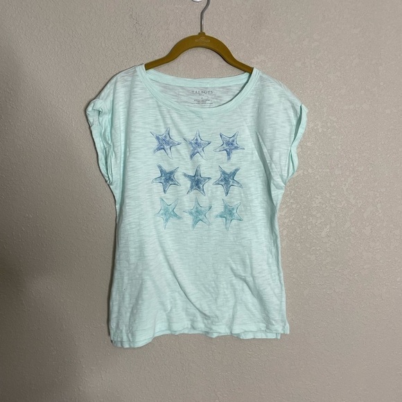 Talbots Blue Starfish Print T Shirt Petite - Picture 3 of 4